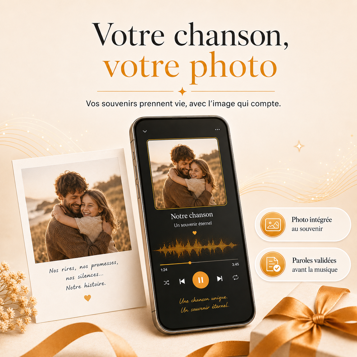 Cadeau personnalisé avec photo et chanson, visuel DoRémi pour créer un souvenir émouvant à offrir