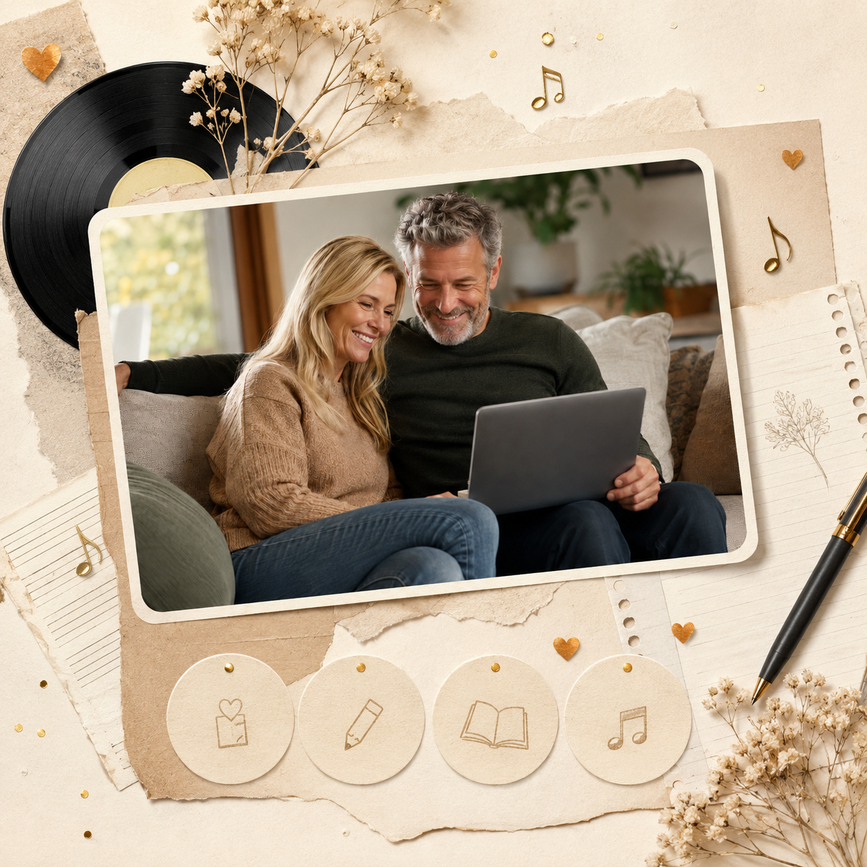 Couple créant une chanson personnalisée DoRémi Souvenir sur ordinateur