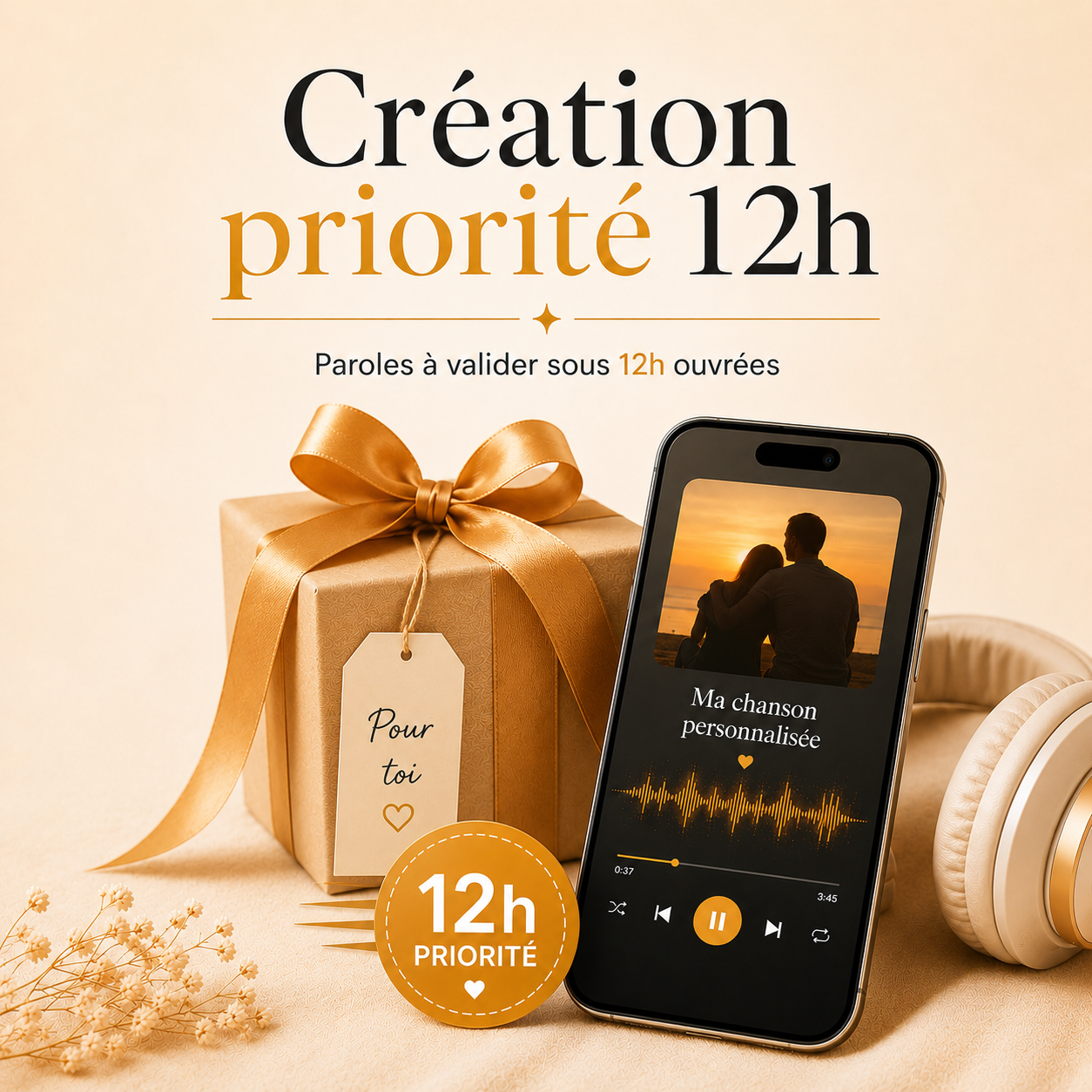 Création des paroles de votre chanson personnalisée DoRémi Souvenir en 12h. Option idéale pour offrir rapidement un cadeau personnalisé prêt à écouter
